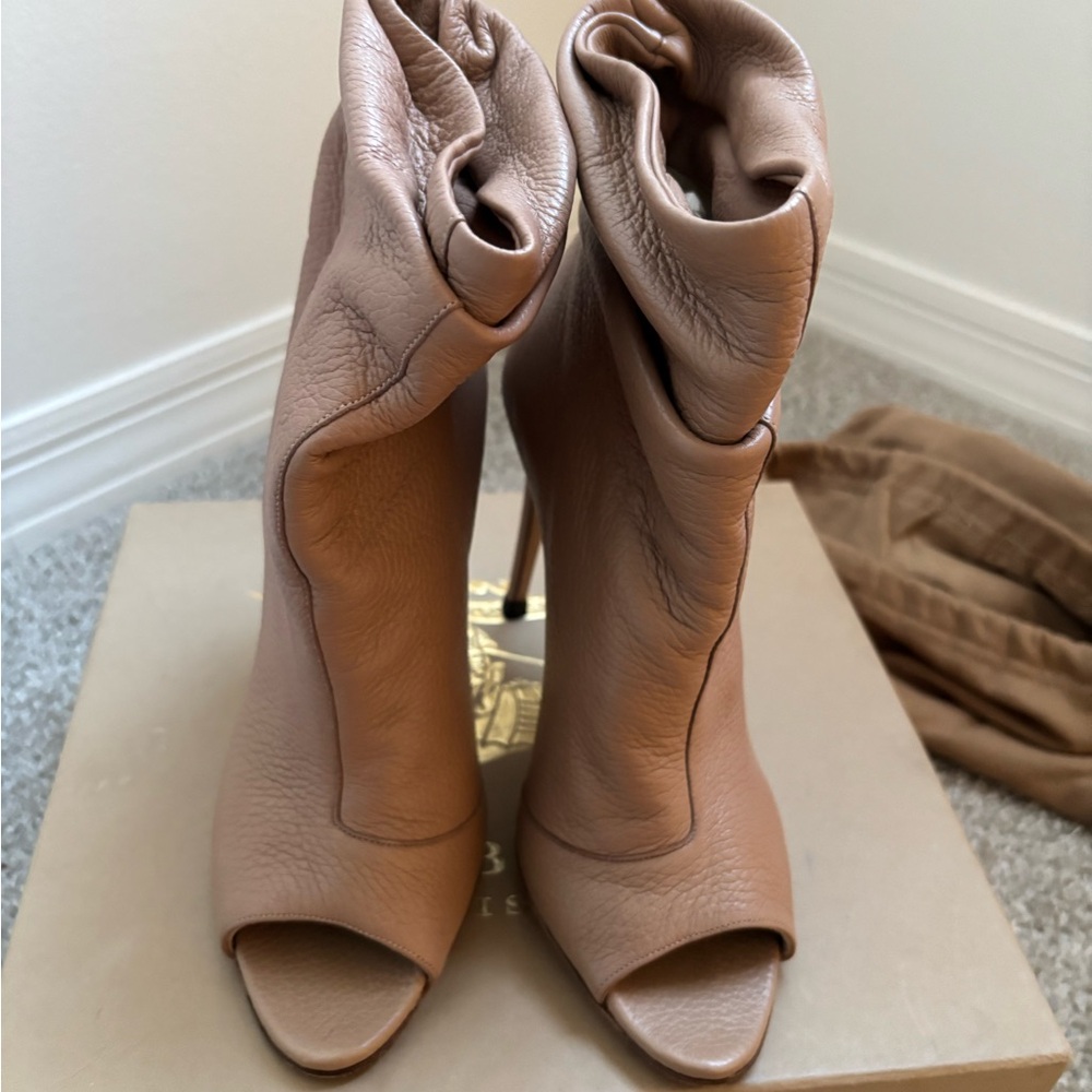 Burberry Tan Peep-Toe Ankle Booties